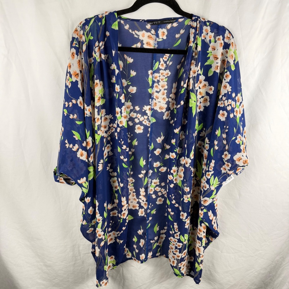 Zara Sheer Open Blouse Swim Coverup Kimono Medium Beachy Festival Boho Flowy‎